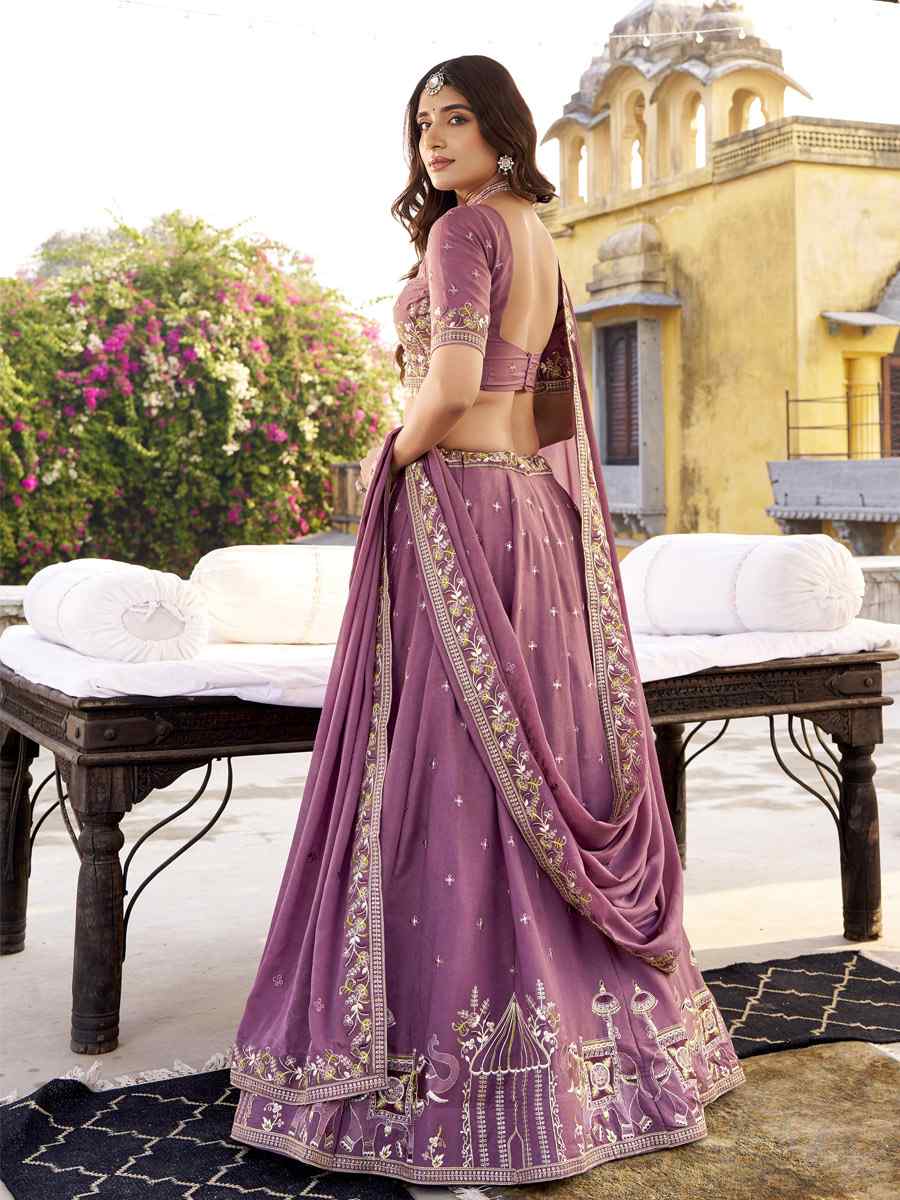 Lavender Crush Silk Embroidered Wedding Reception Festival Heavy Border Lehenga Choli