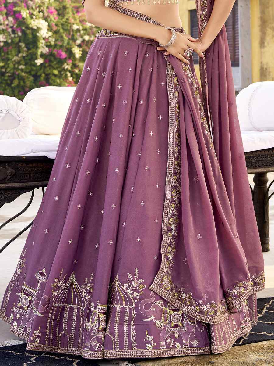 Lavender Crush Silk Embroidered Wedding Reception Festival Heavy Border Lehenga Choli