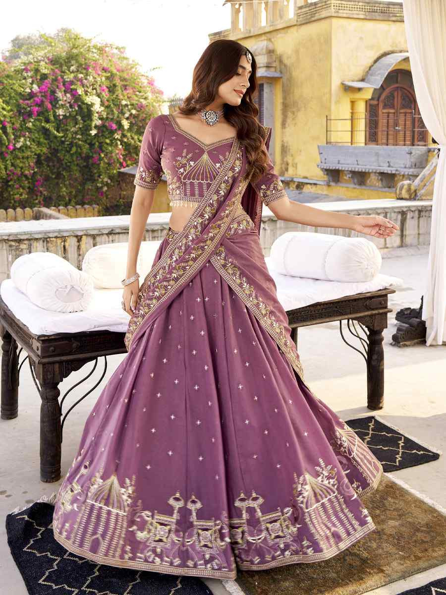 Lavender Crush Silk Embroidered Wedding Reception Festival Heavy Border Lehenga Choli