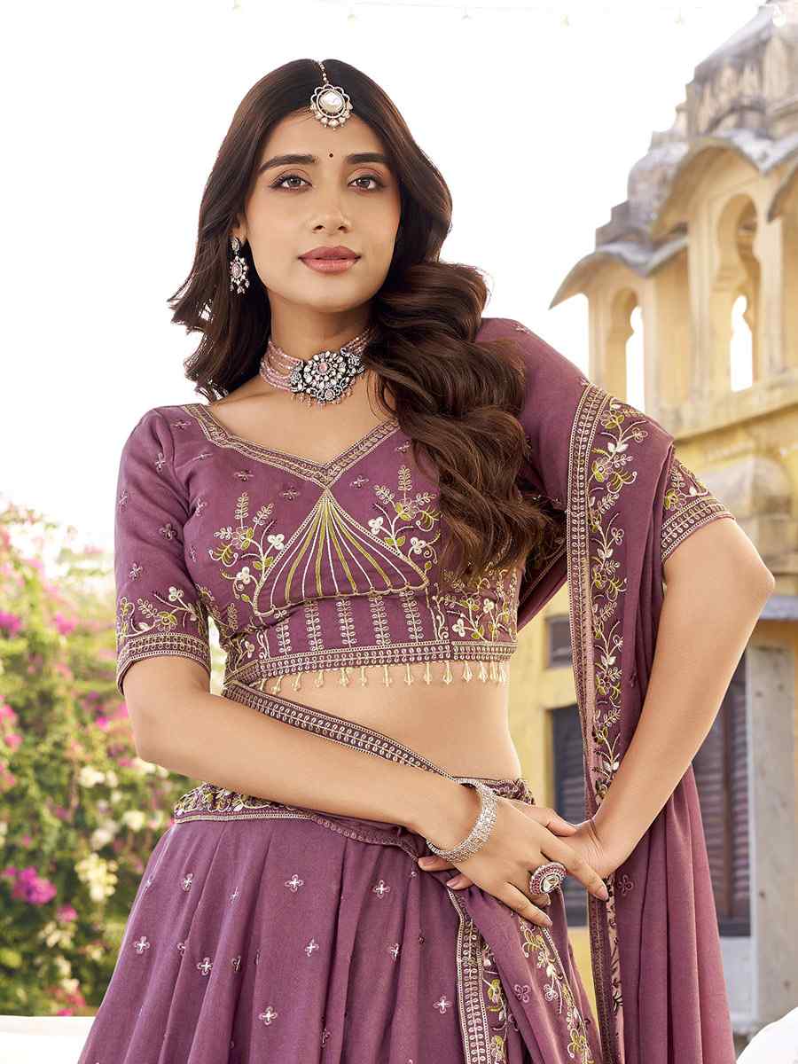 Lavender Crush Silk Embroidered Wedding Reception Festival Heavy Border Lehenga Choli