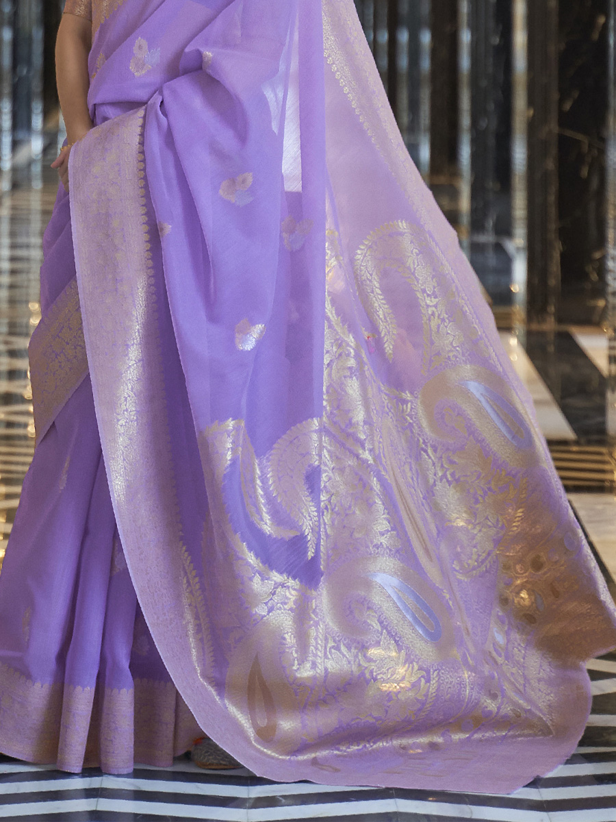 Levender Pure Linen Handwoven Wedding Festival Heavy Border Saree