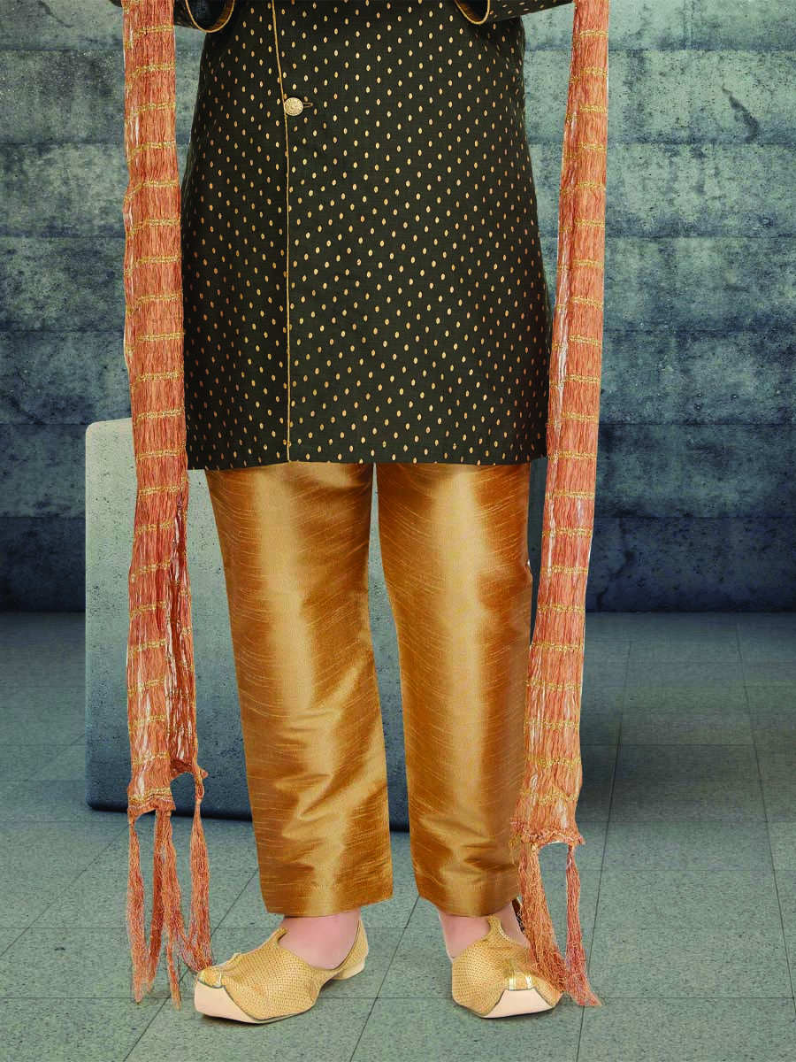 Mehendi Green Cotton Printed Wedding Traditional Kurta Pyjama Boys Wear