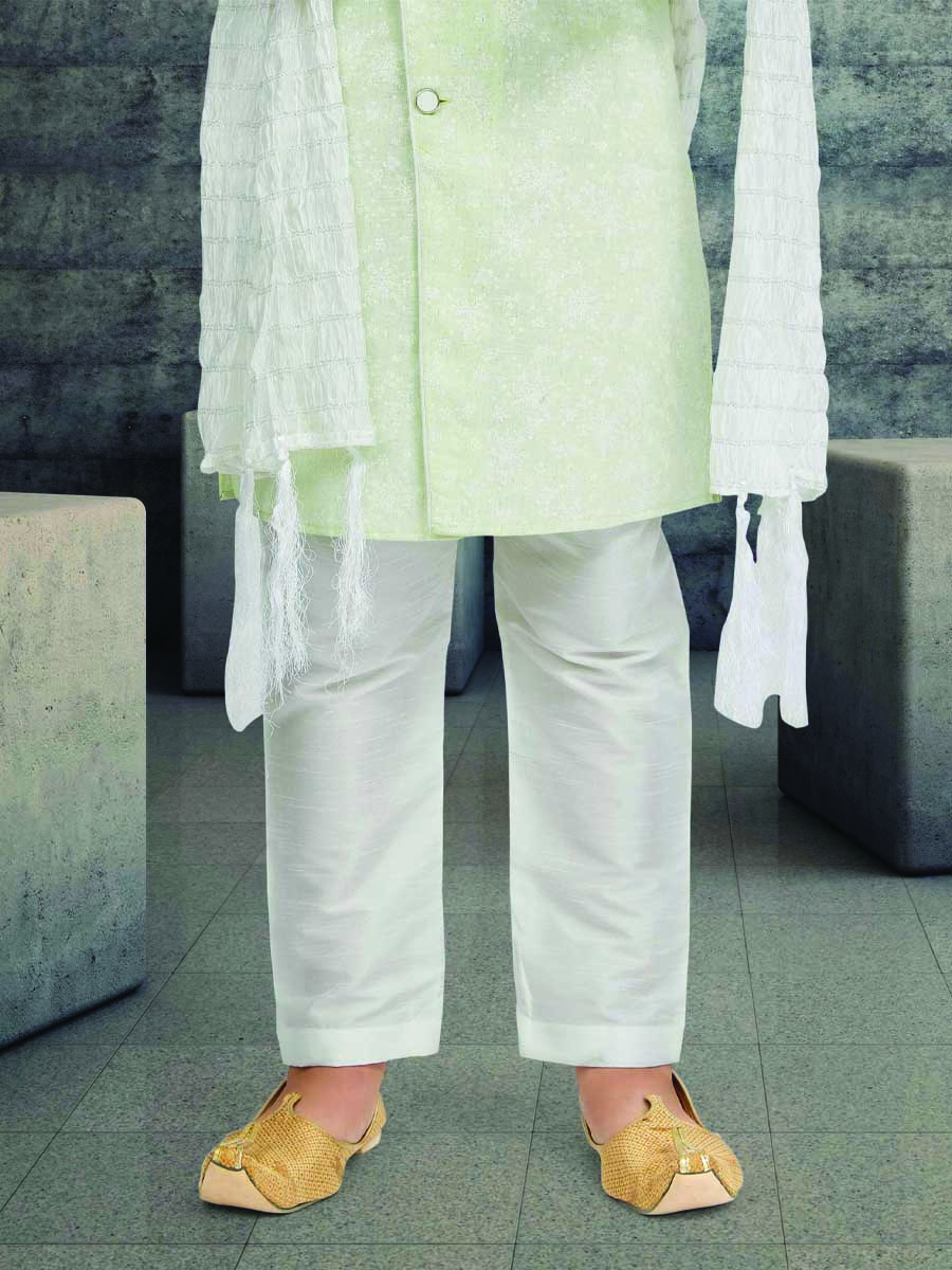 Light Pista Cotton Printed Wedding Traditional Kurta Pyjama Boys Wear