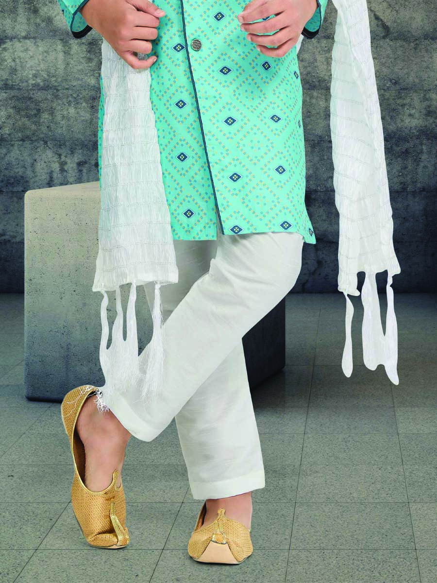 Ferozi Cotton Printed Wedding Traditional Kurta Pyjama Boys Wear