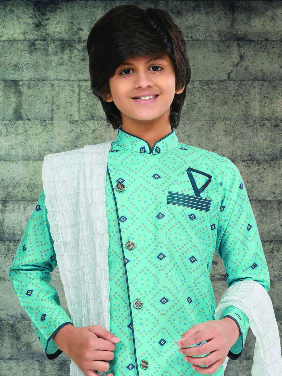 Ferozi Cotton Printed Wedding Traditional Kurta Pyjama Boys Wear