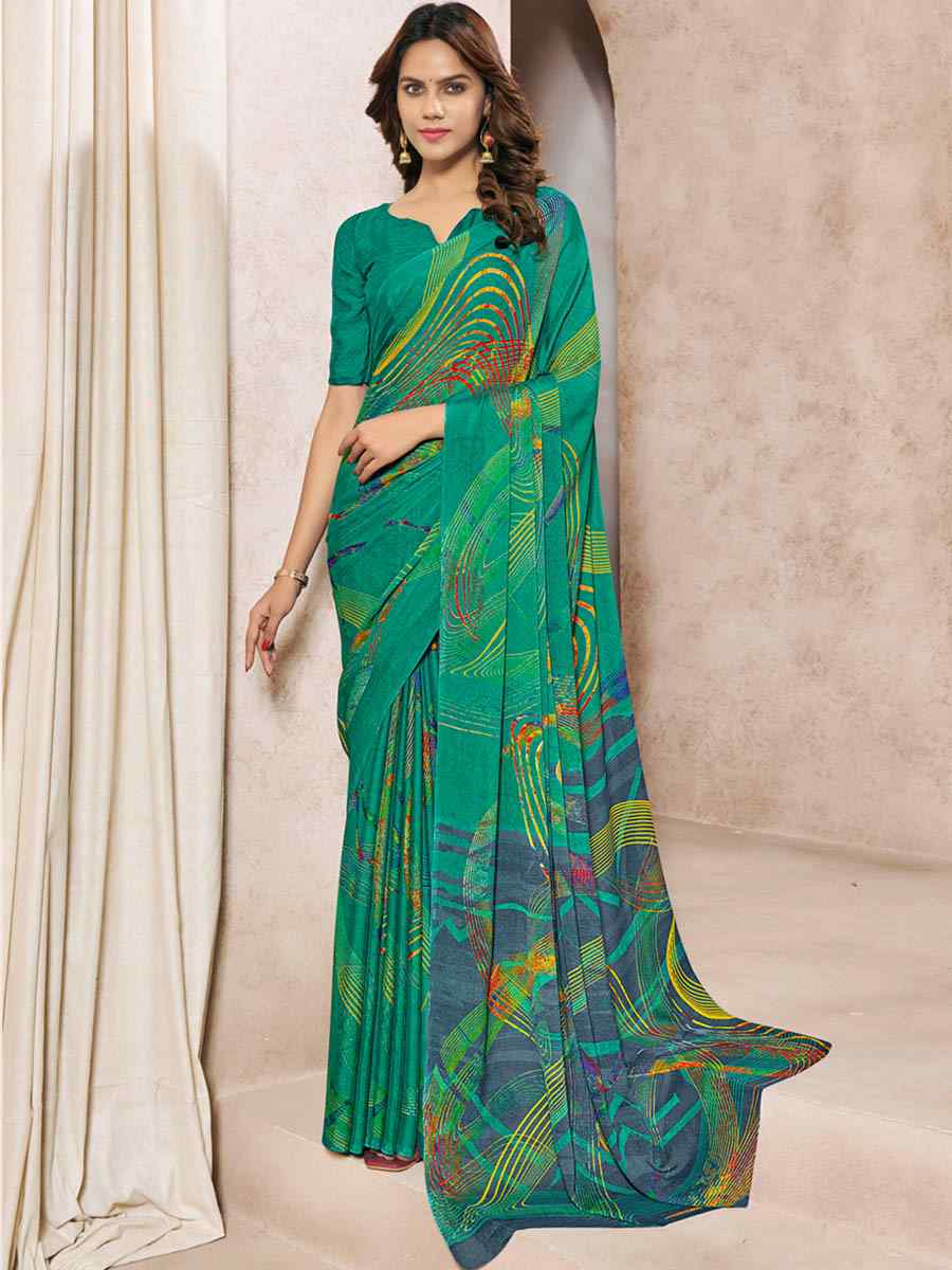 Multi Silk Georgette Printed Casual Party Contemporary Saree