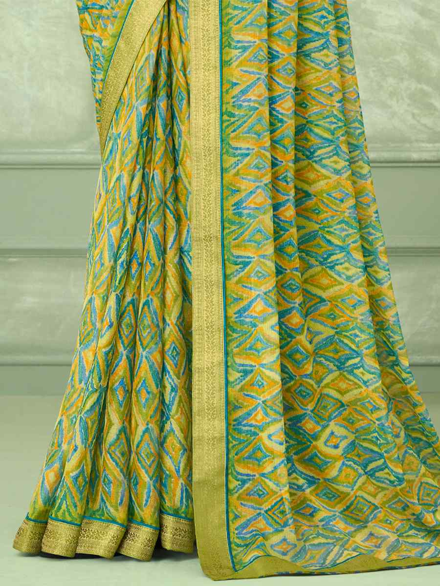 Light Green Chiffon Printed Casual Party Contemporary Saree