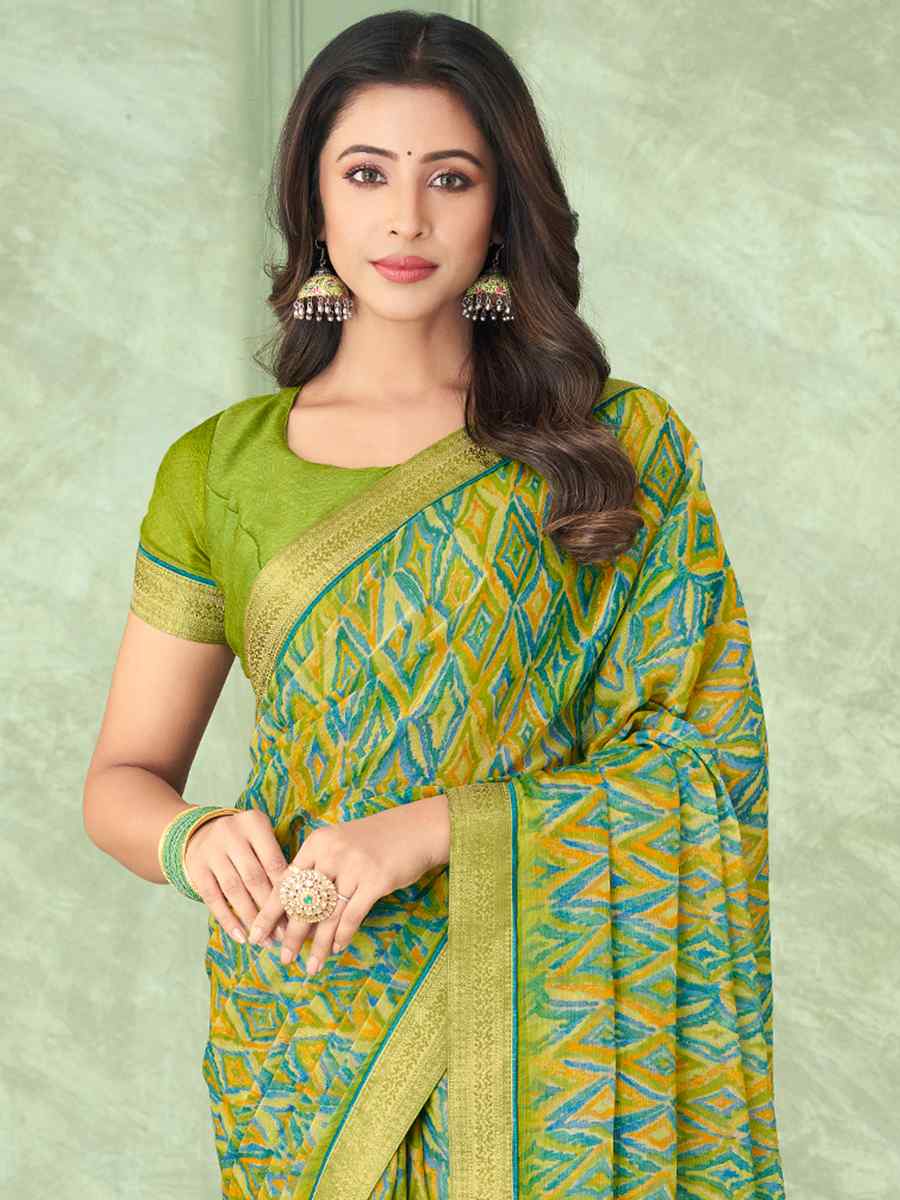 Light Green Chiffon Printed Casual Party Contemporary Saree