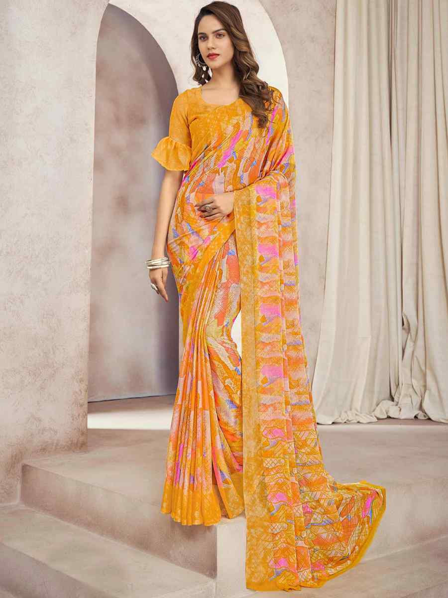 Multi Chiffon Printed Casual Party Contemporary Saree