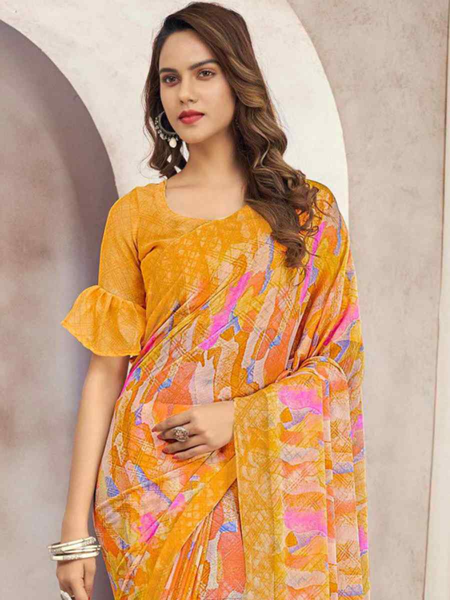 Multi Chiffon Printed Casual Party Contemporary Saree