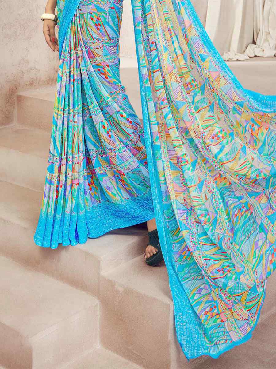 Multi Chiffon Printed Casual Party Contemporary Saree
