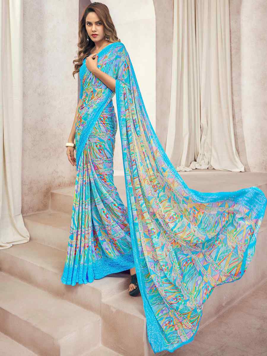 Multi Chiffon Printed Casual Party Contemporary Saree