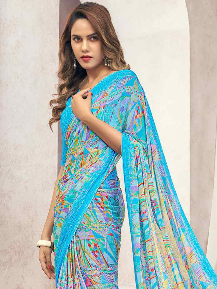 Multi Chiffon Printed Casual Party Contemporary Saree