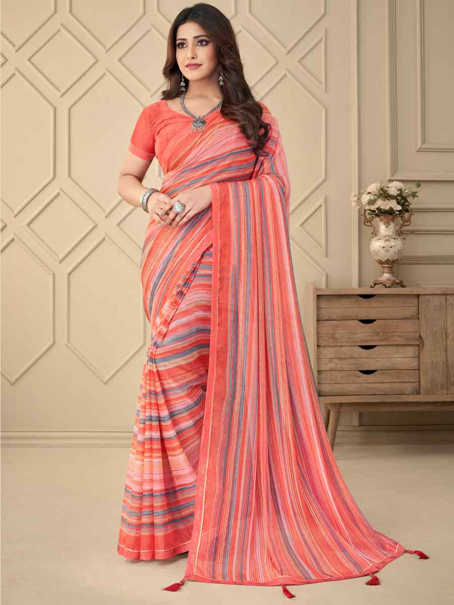 Multi Chiffon Printed Casual Party Contemporary Saree