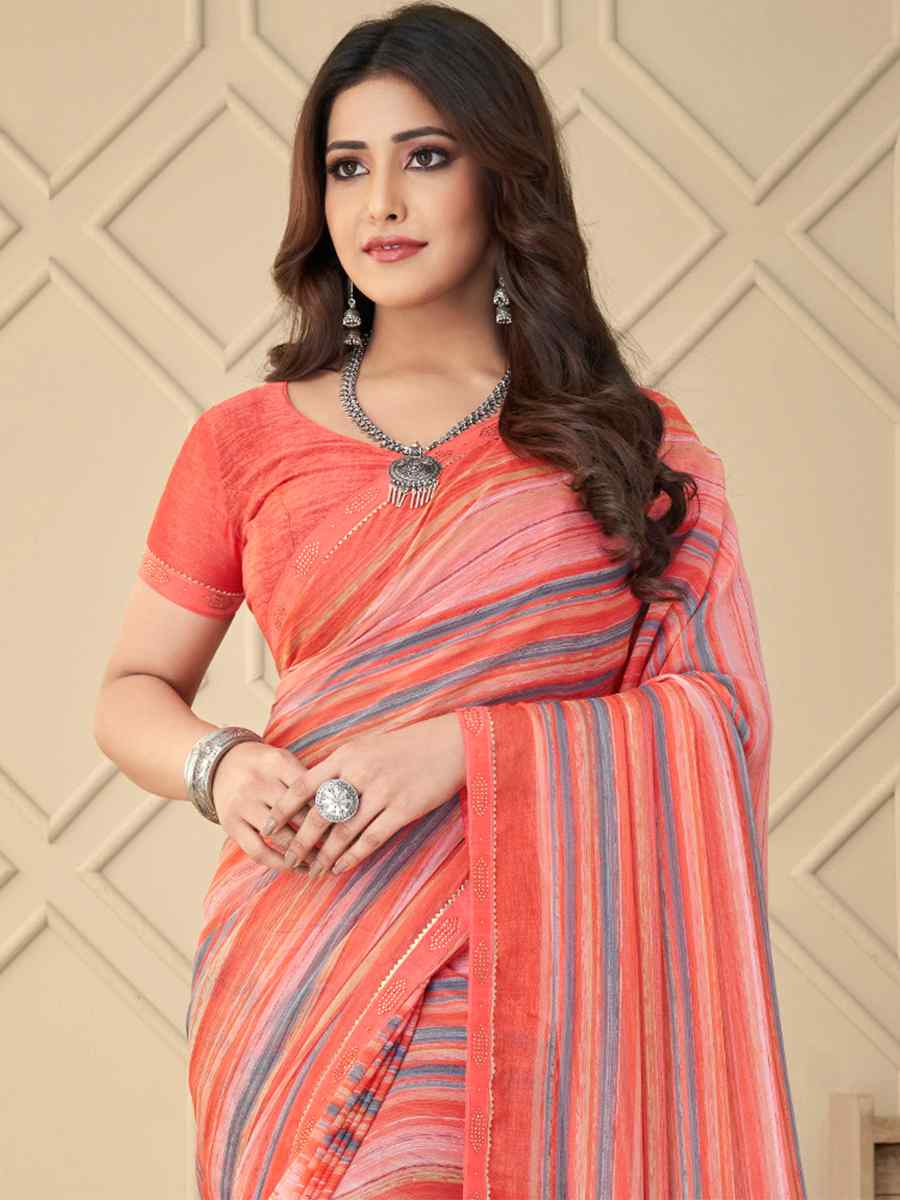 Multi Chiffon Printed Casual Party Contemporary Saree