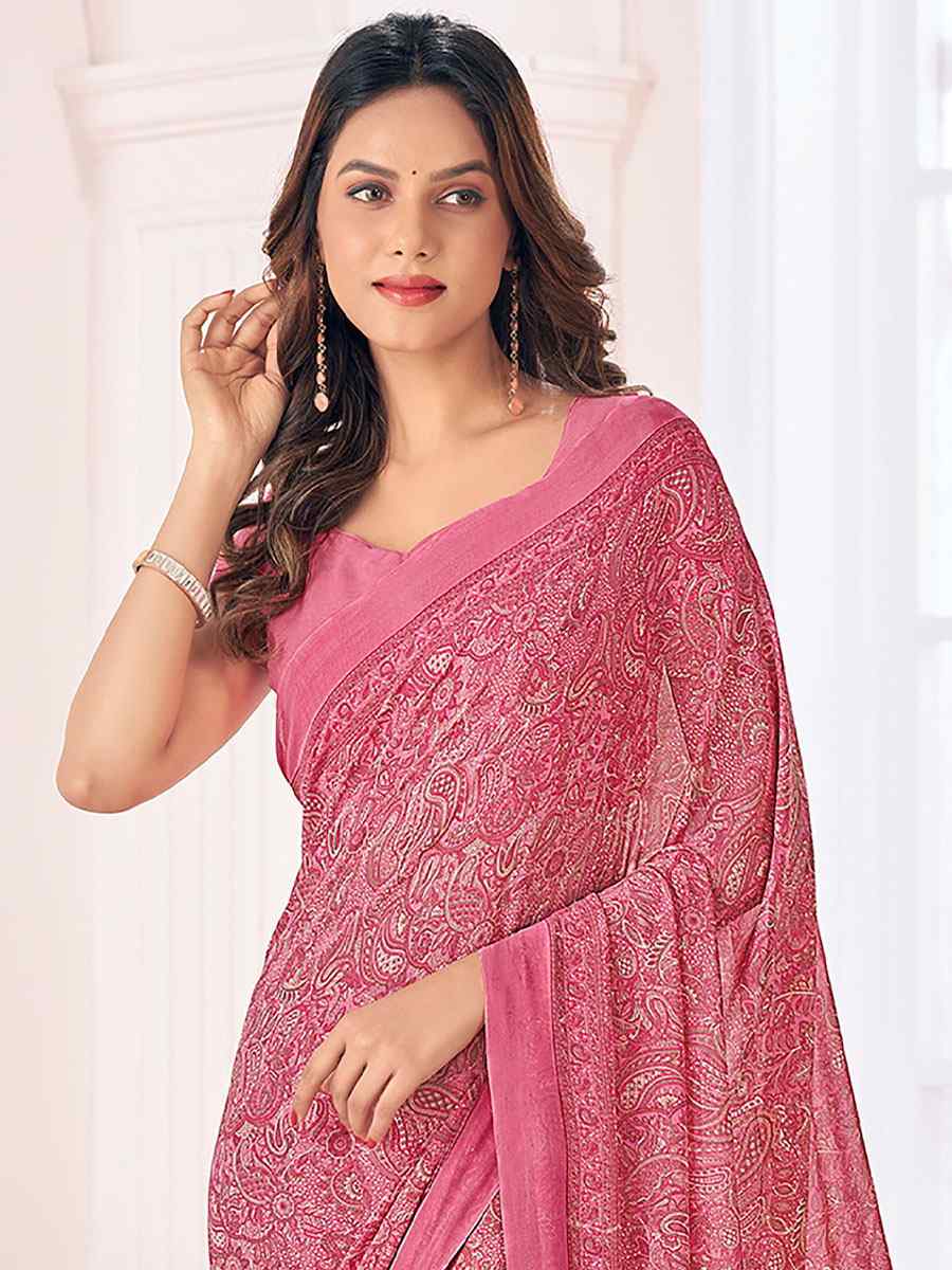 Pink Georgette Printed Casual Festival Contemporary Saree