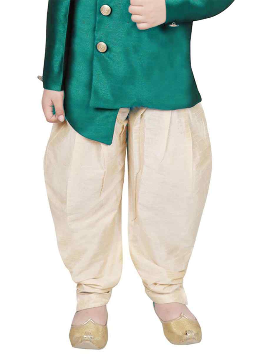 Rama Green Dupion Silk Brocade Festival Traditional Kurta Dhoti Boys Wear