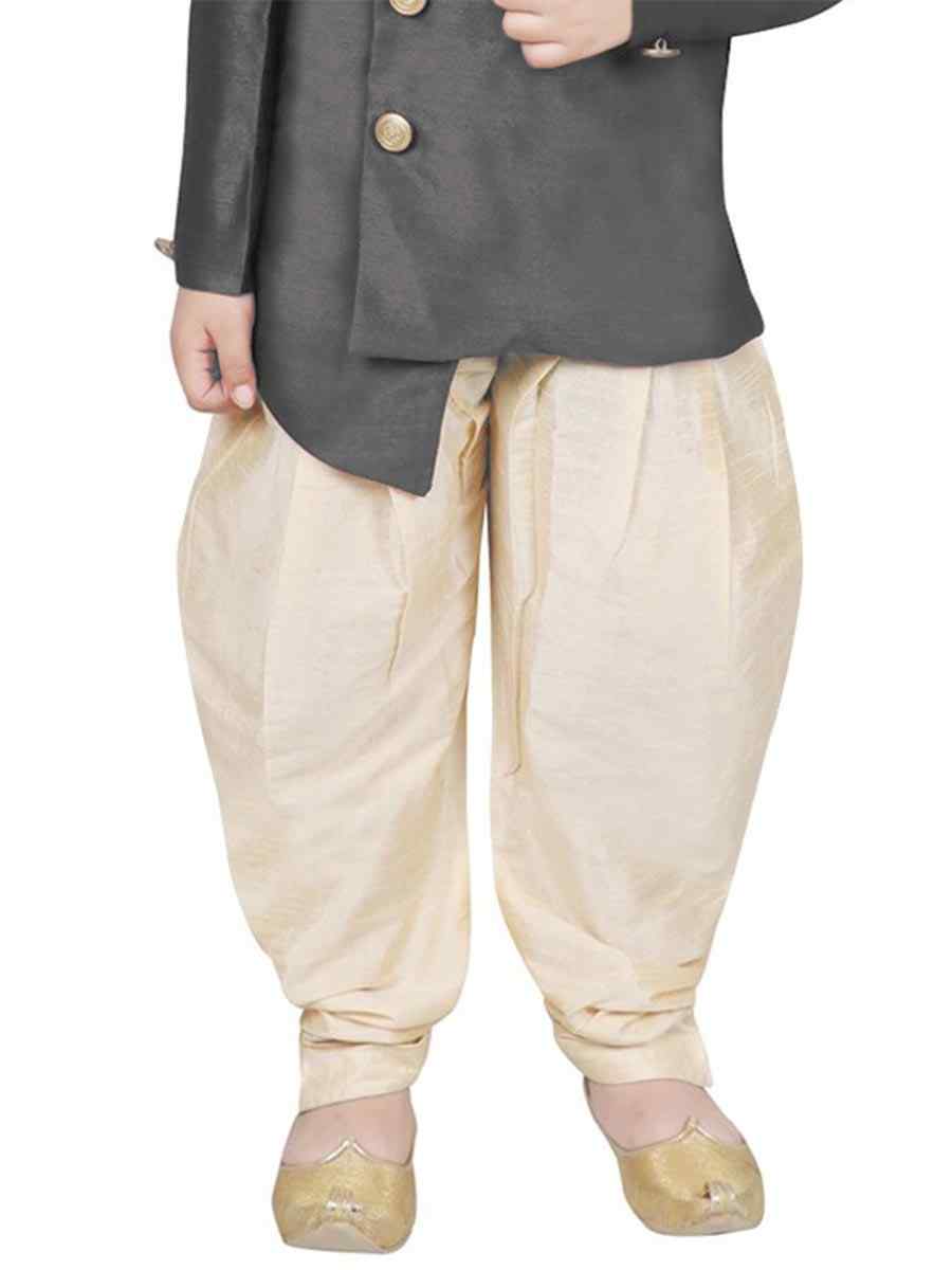 Gray Dupion Silk Brocade Festival Traditional Kurta Dhoti Boys Wear