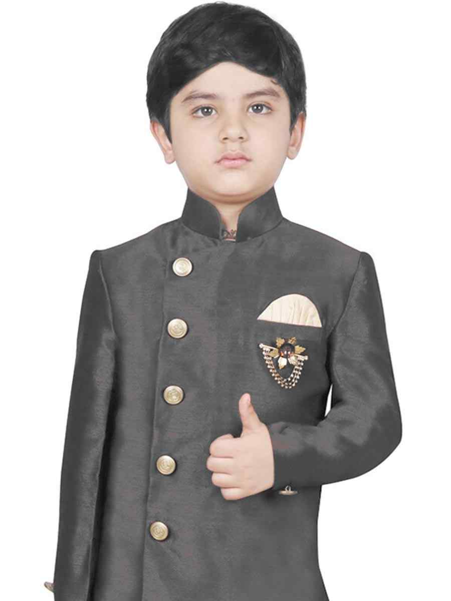 Gray Dupion Silk Brocade Festival Traditional Kurta Dhoti Boys Wear