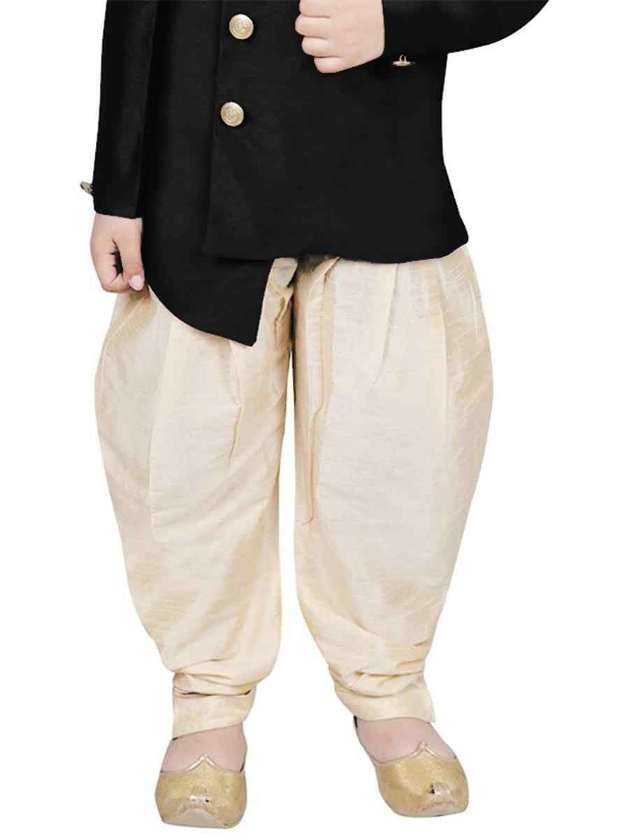 Black Dupion Silk Brocade Festival Traditional Kurta Dhoti Boys Wear