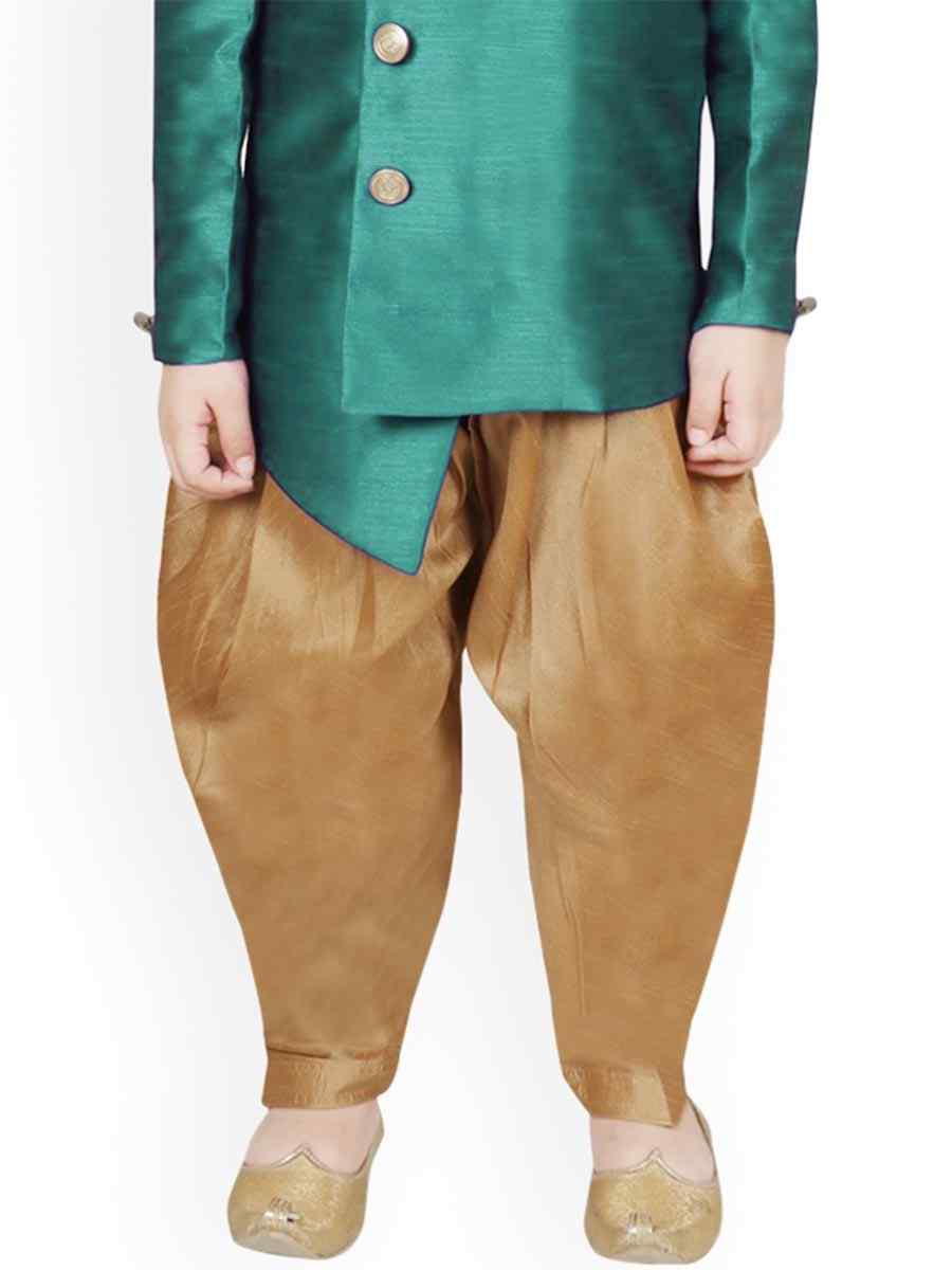 Rama Green Dupion Silk Brocade Festival Traditional Kurta Dhoti Boys Wear