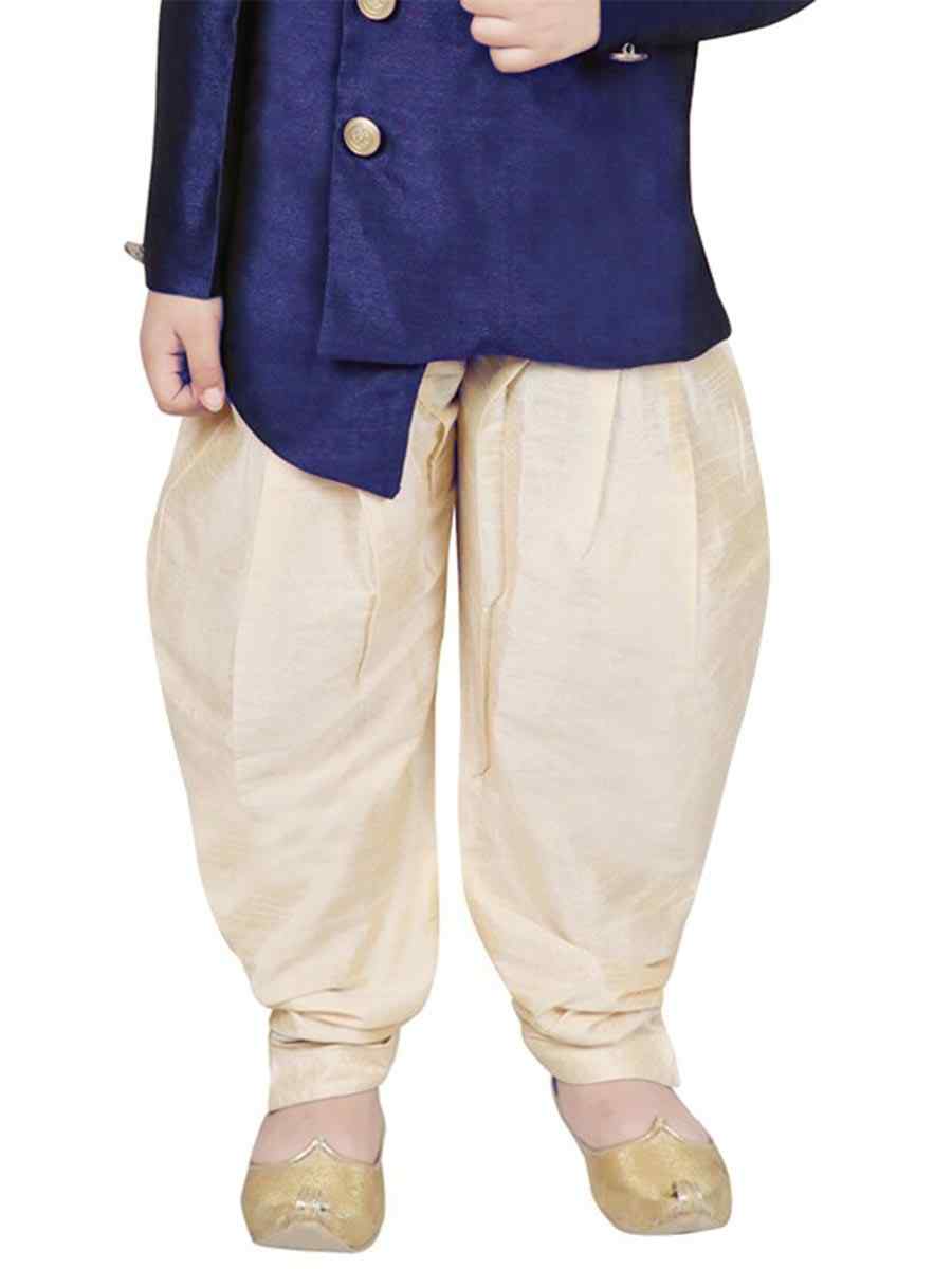 Navy Blue Dupion Silk Brocade Festival Traditional Kurta Dhoti Boys Wear