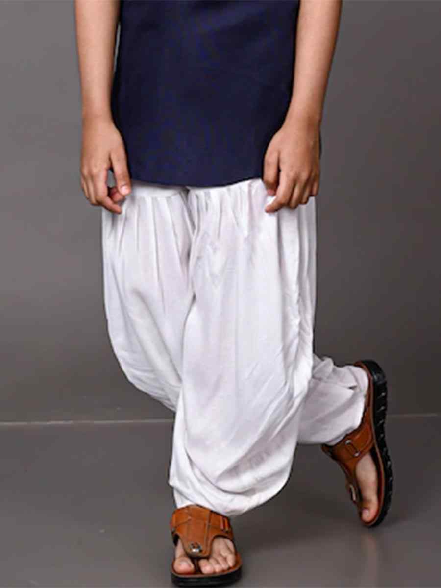 Navy Blue Dupion Silk Brocade Festival Traditional Kurta Dhoti Boys Wear