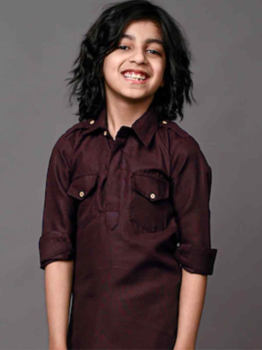 Brown Dupion Silk Brocade Festival Traditional Kurta Dhoti Boys Wear