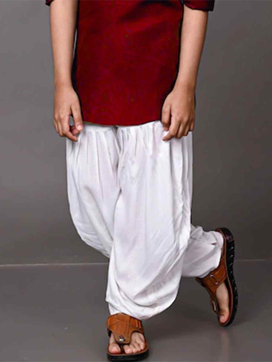 Maroon Dupion Silk Brocade Festival Traditional Kurta Dhoti Boys Wear