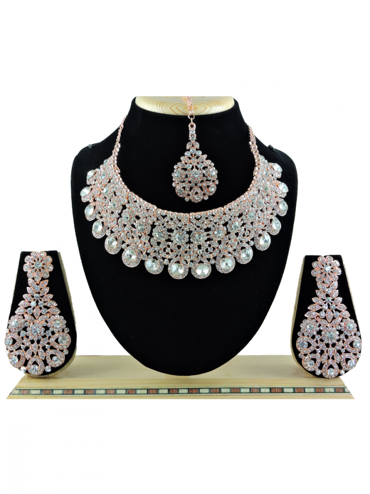 Rose White Alloy Bridal Wear Diamonds Necklace