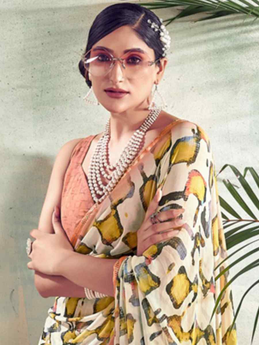 Multi Weightless Polystere Printed Casual Festival Contemporary Saree