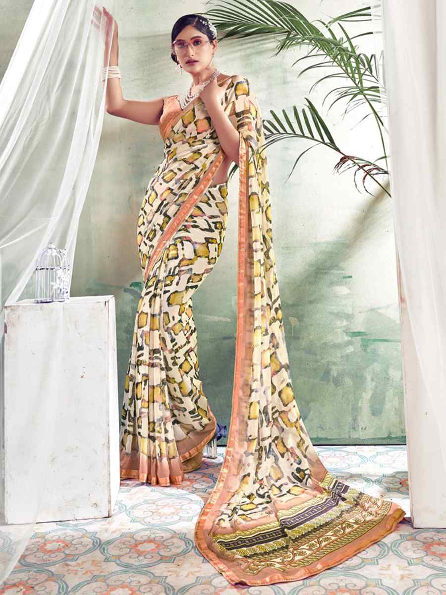 Multi Weightless Polystere Printed Casual Festival Contemporary Saree