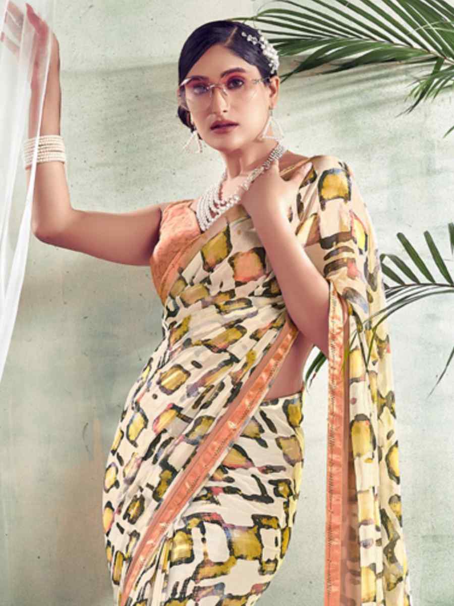 Multi Weightless Polystere Printed Casual Festival Contemporary Saree