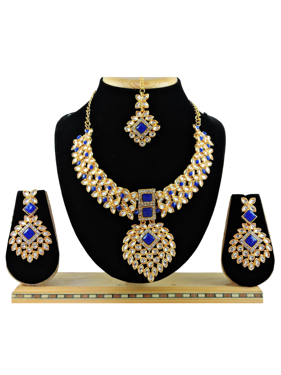 Blue Alloy Festival Wear Kundan Necklace