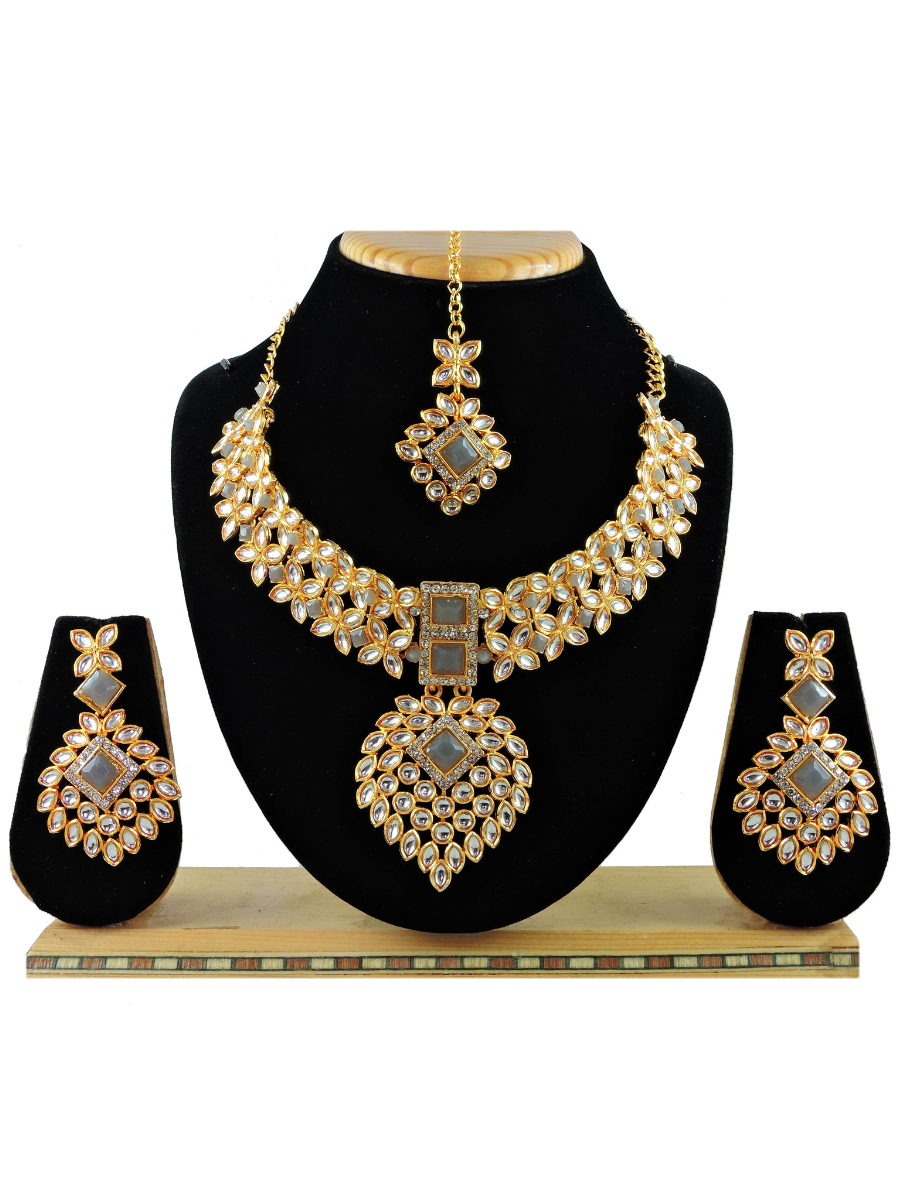 Grey Alloy Festival Wear Kundan Necklace