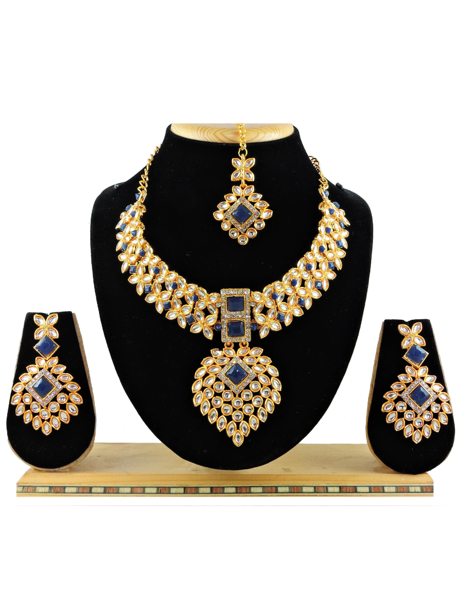 Navy Blue Alloy Festival Wear Kundan Necklace