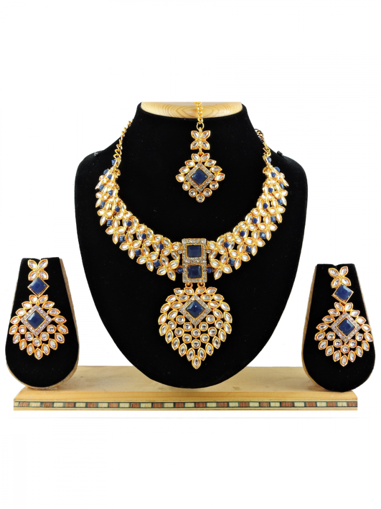 Navy Blue Alloy Festival Wear Kundan Necklace
