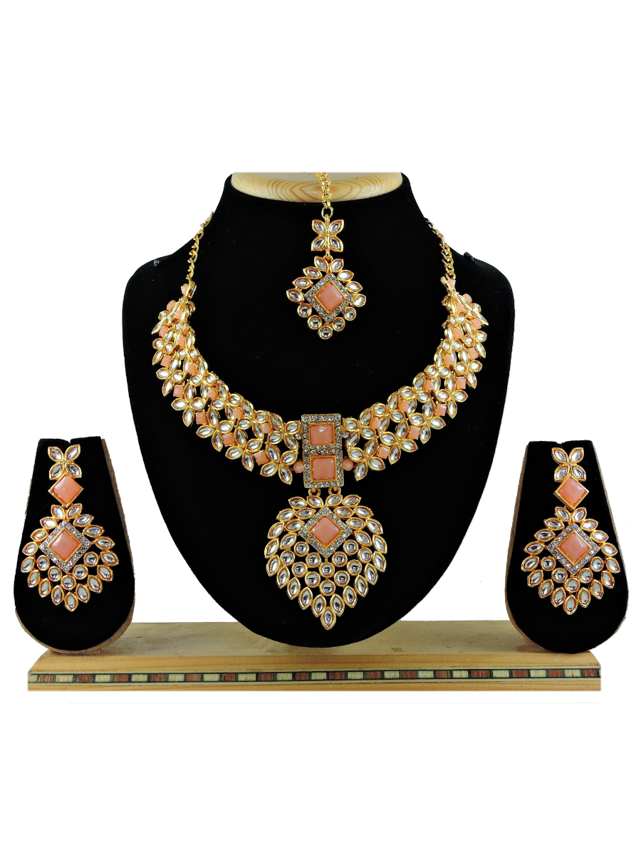 Peach Alloy Festival Wear Kundan Necklace