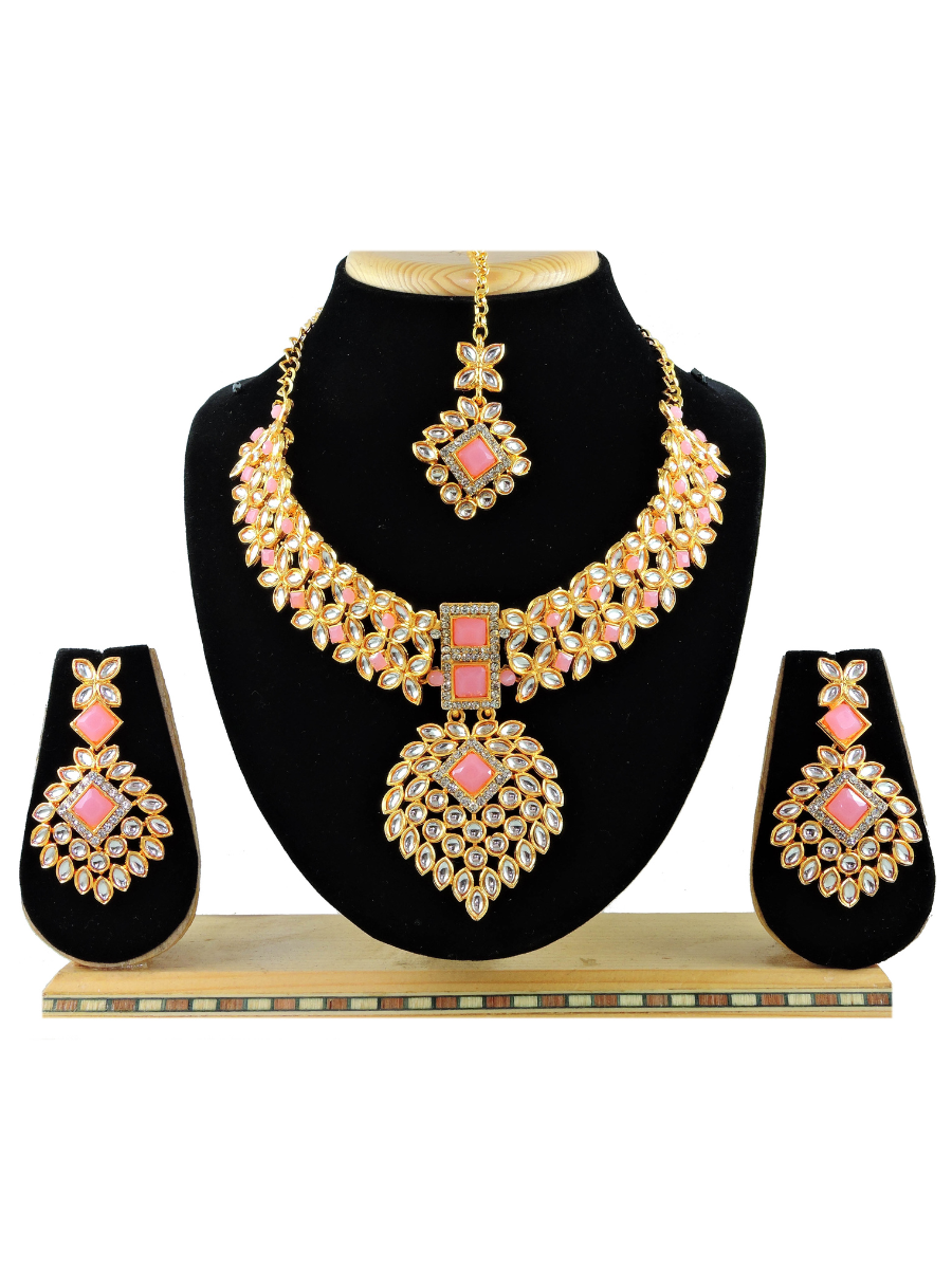 Pink Alloy Festival Wear Kundan Necklace