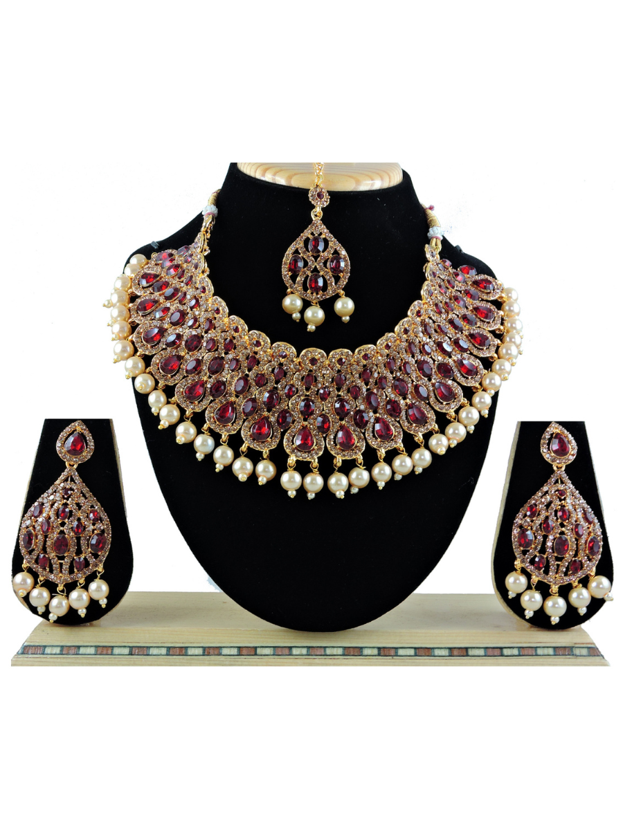 Maroon Alloy Festival Wear Kundan Necklace