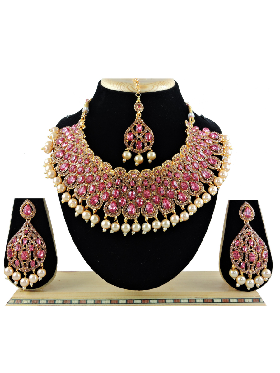 Pink Alloy Festival Wear Kundan Necklace