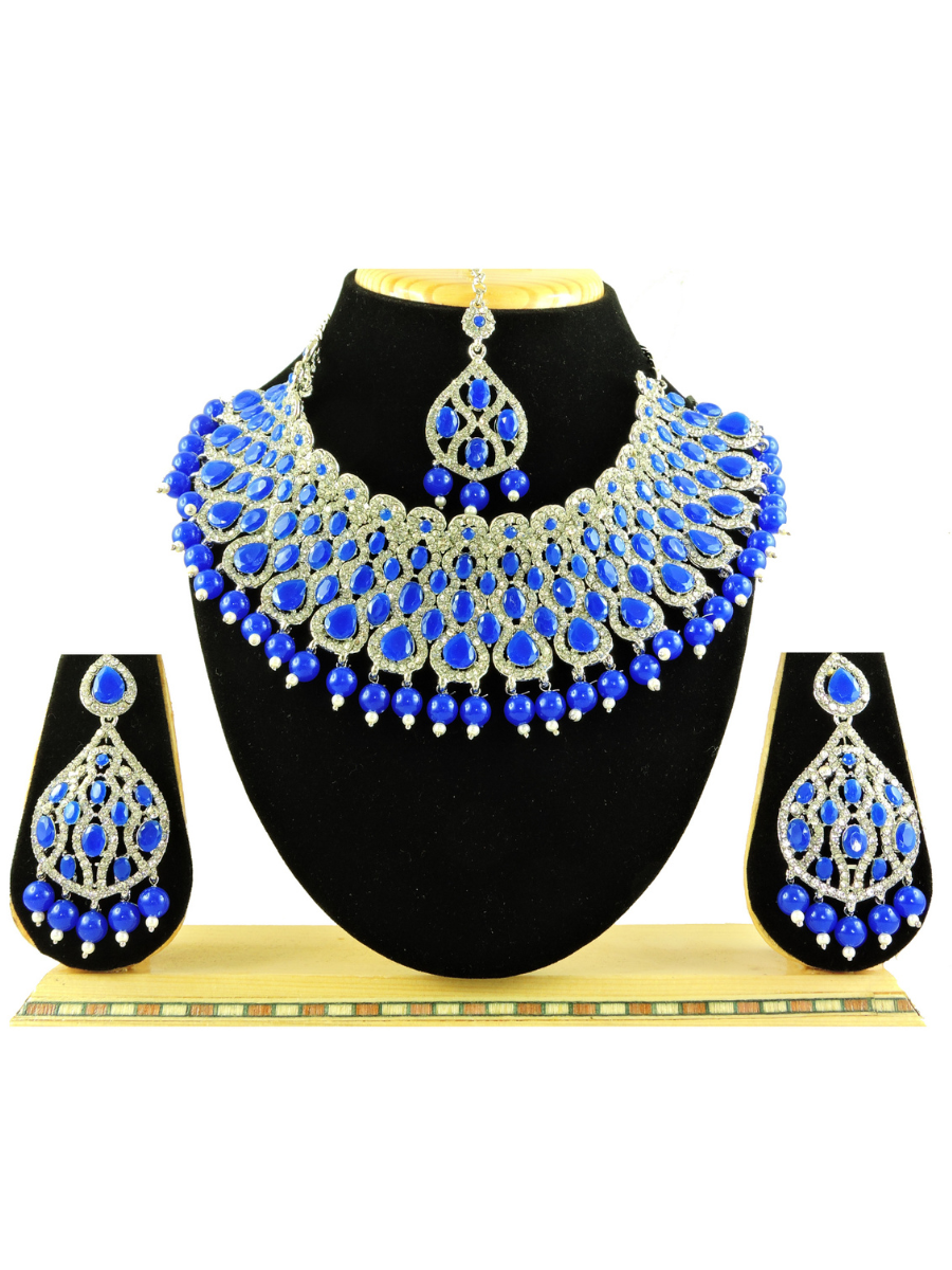 Royal Blue Alloy Festival Wear Kundan Necklace