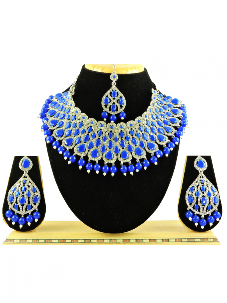 Royal Blue Alloy Festival Wear Kundan Necklace