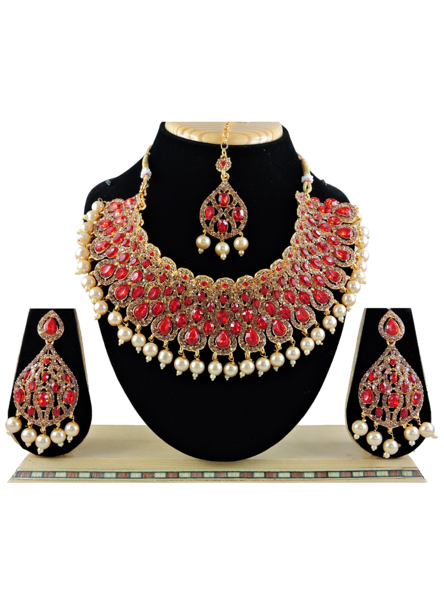 Red Alloy Festival Wear Kundan Necklace