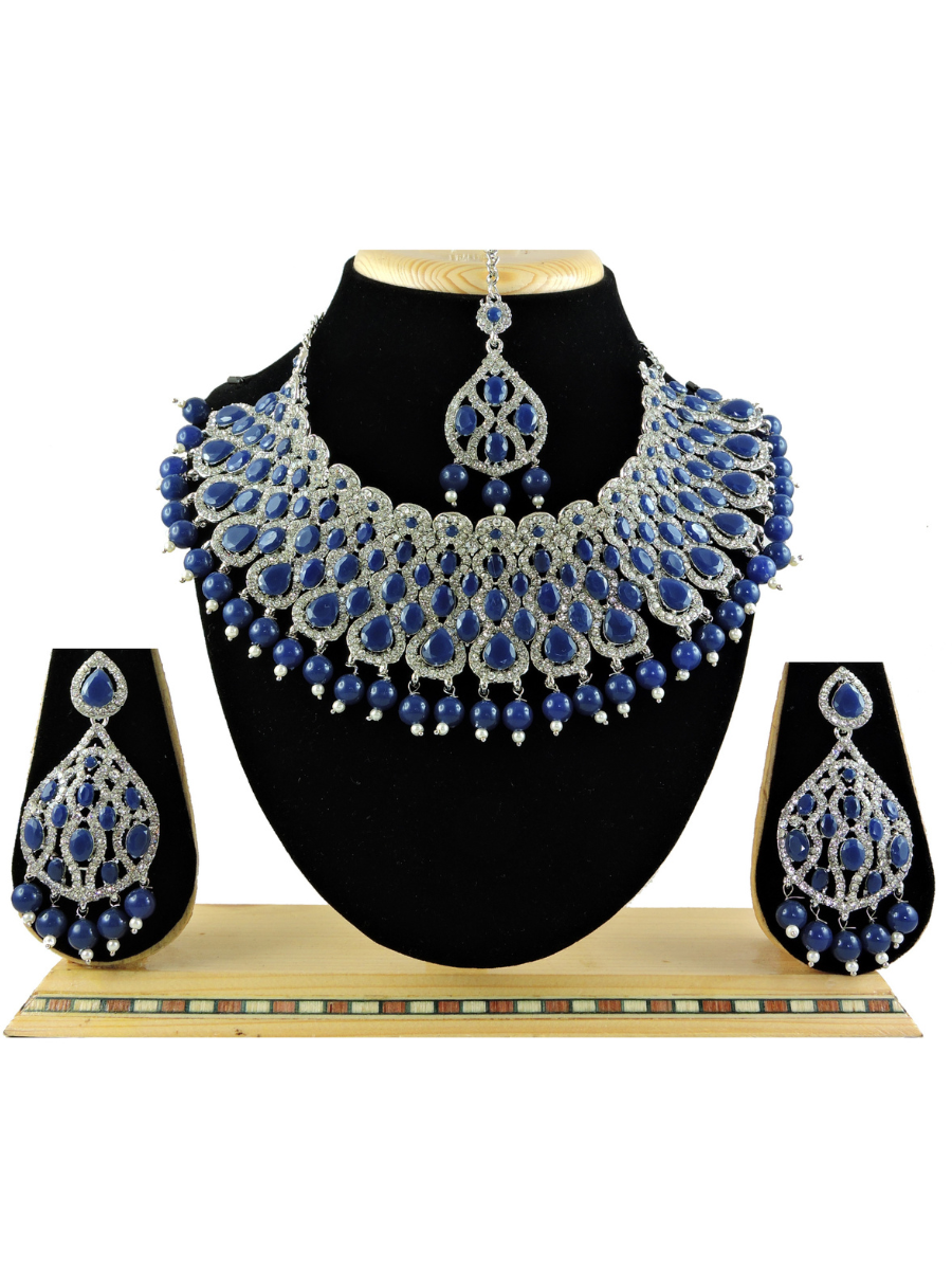 Navy Blue Alloy Festival Wear Kundan Necklace