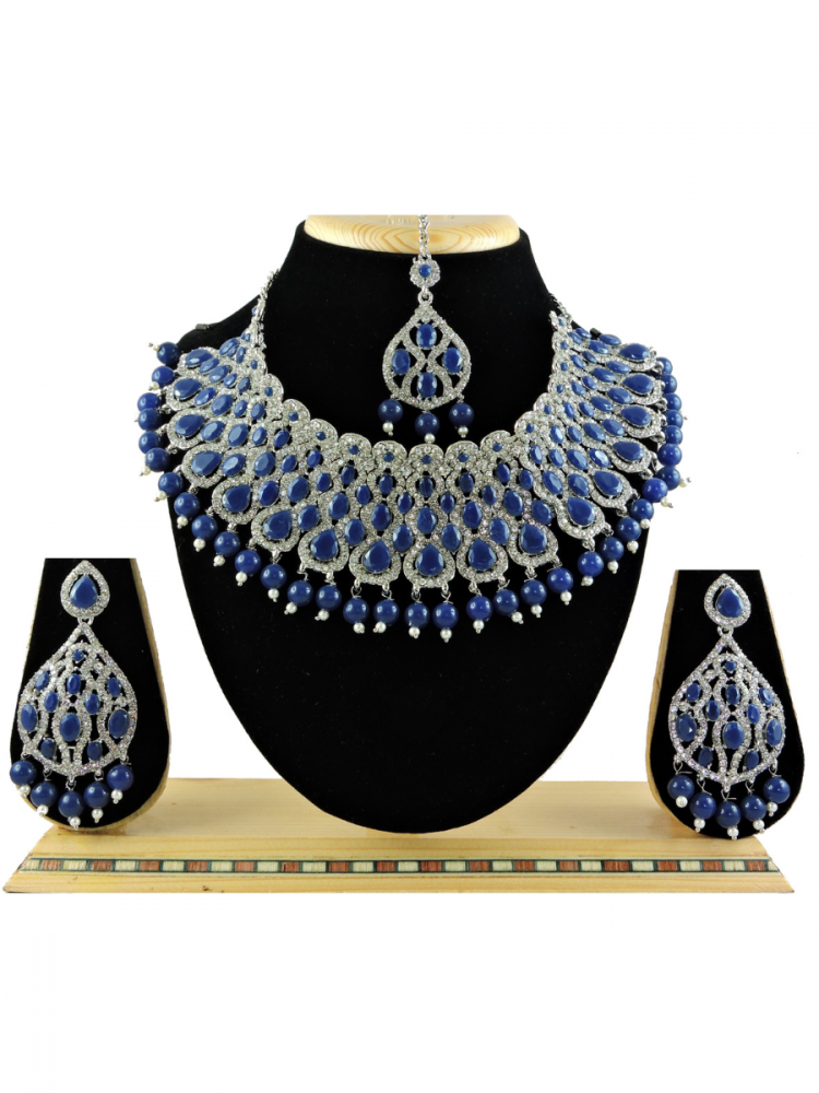 Navy Blue Alloy Festival Wear Kundan Necklace