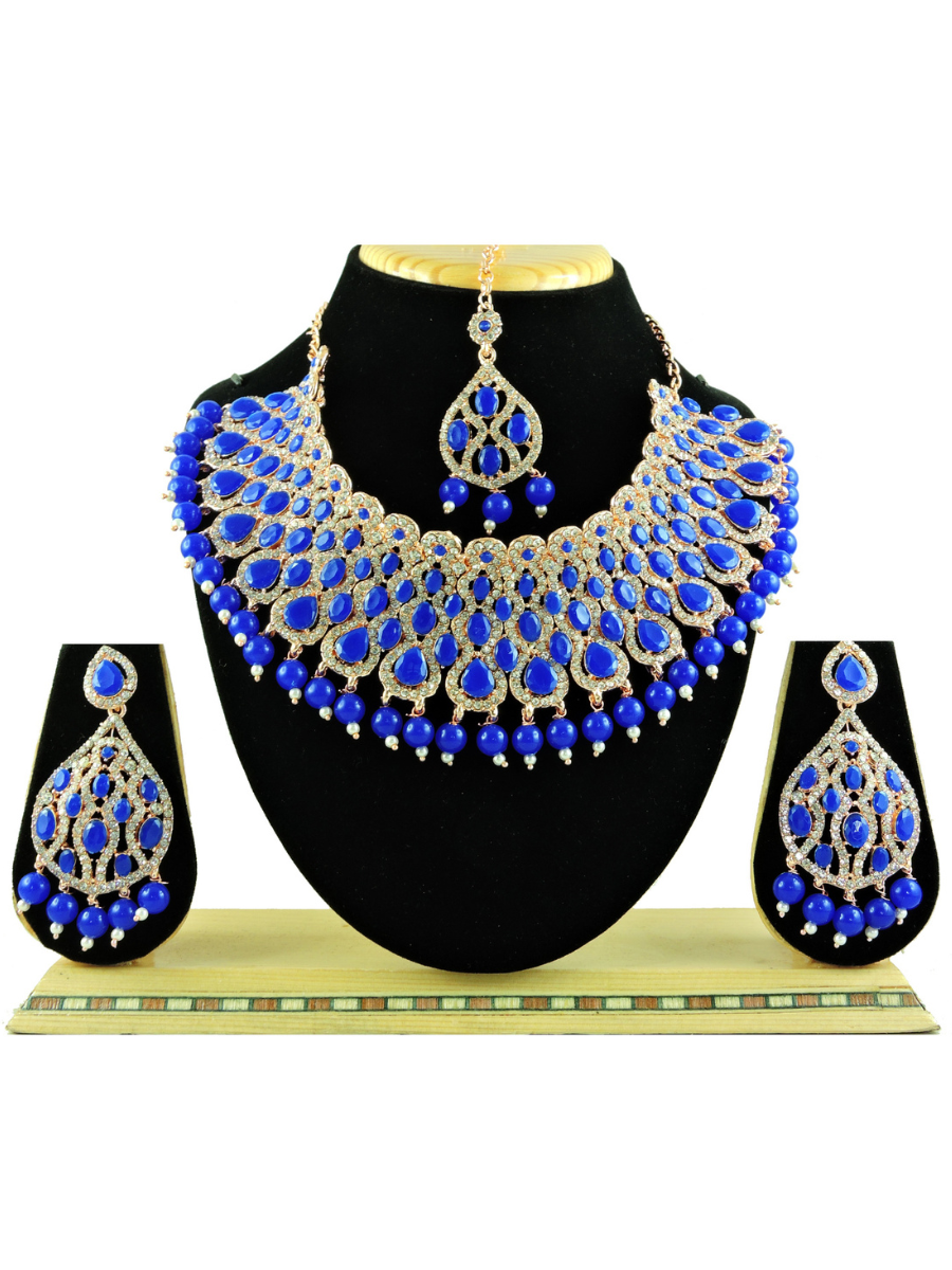 Royal Blue Alloy Festival Wear Kundan Necklace