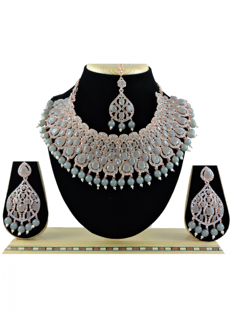 Grey Alloy Festival Wear Kundan Necklace