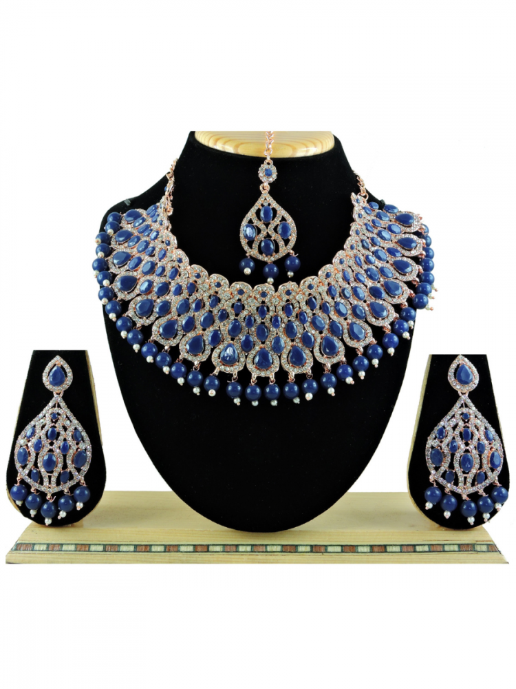 Navy Blue Alloy Festival Wear Kundan Necklace