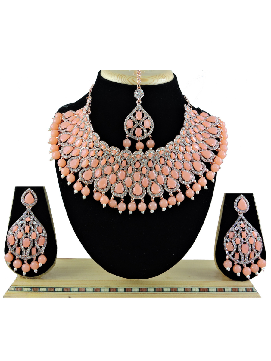 Peach Alloy Festival Wear Kundan Necklace